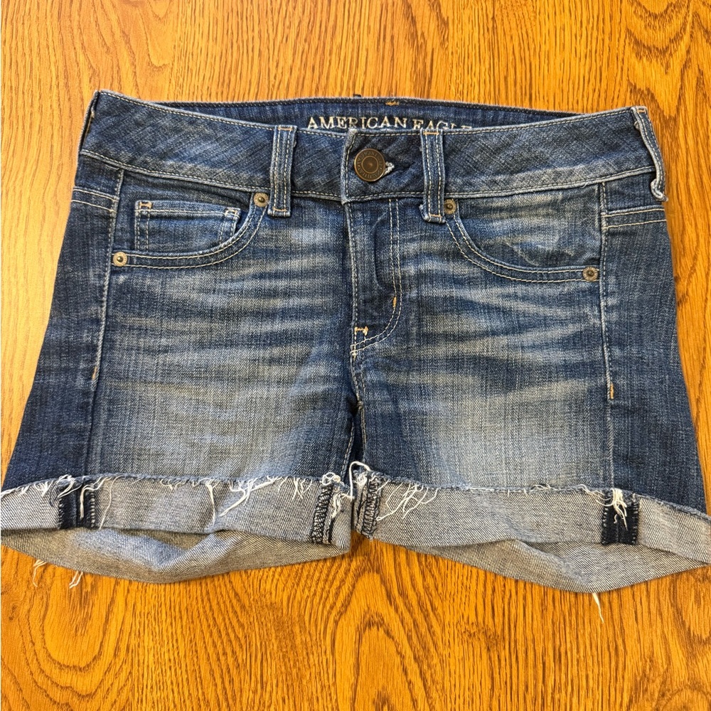 American Eagle Outfitters Blue Rolled Cuff Denim Shorts